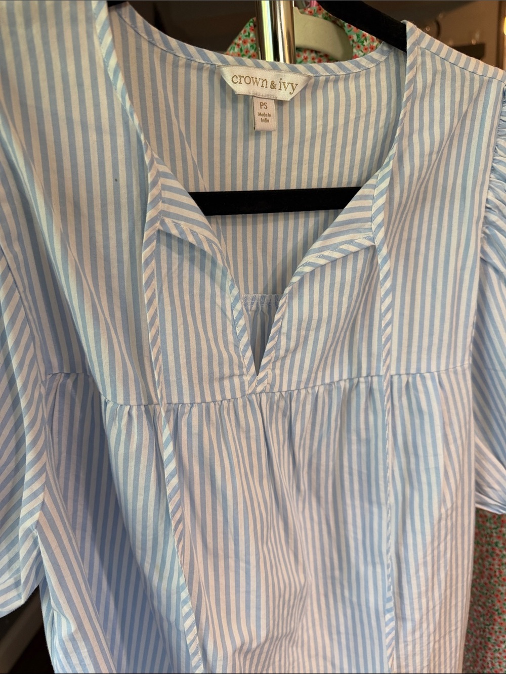 crown & ivy Light Blue and White Striped Tunic Top